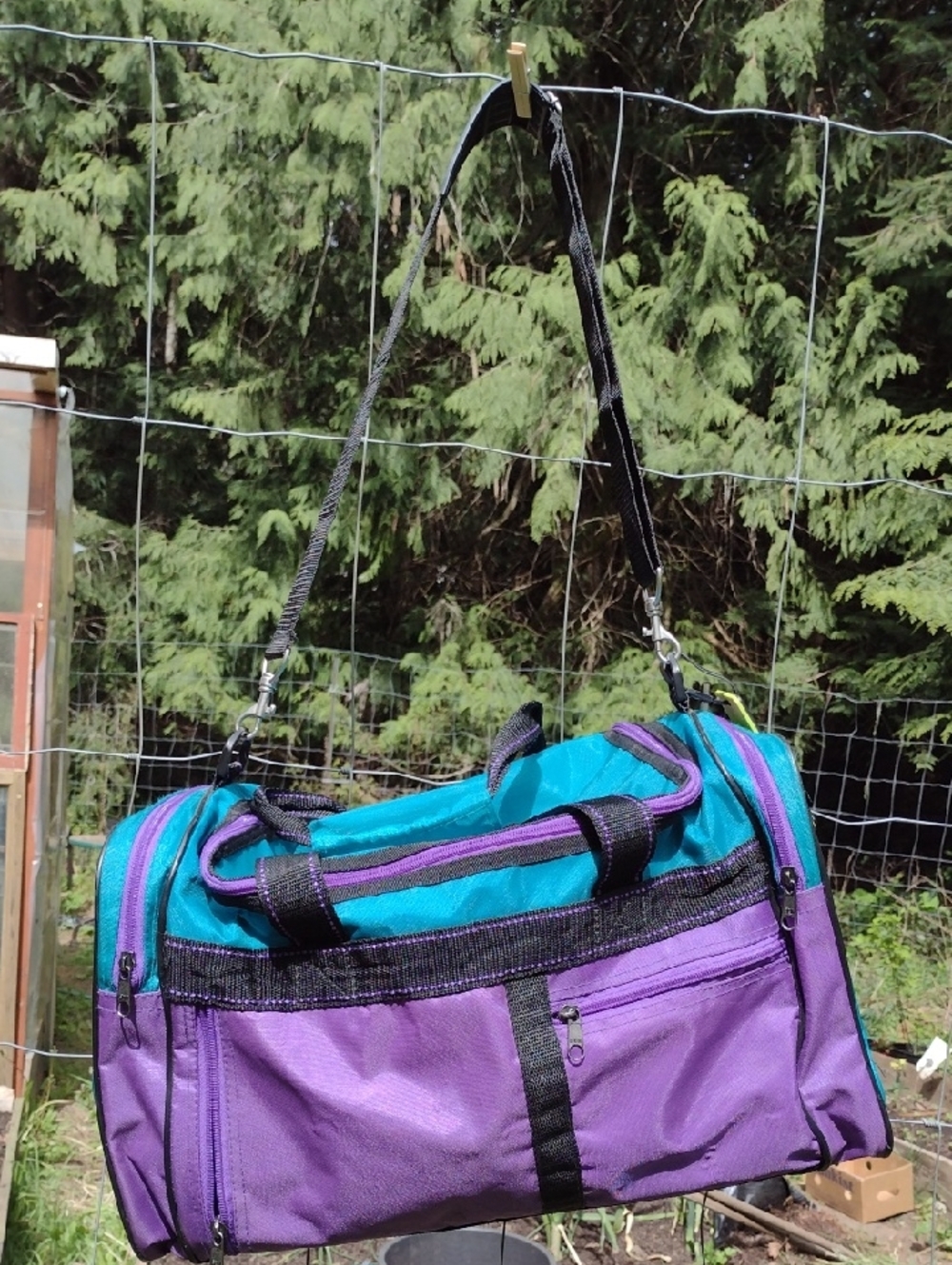 Vintage 90s Teal and Purple Two-Tone Duffel Bag